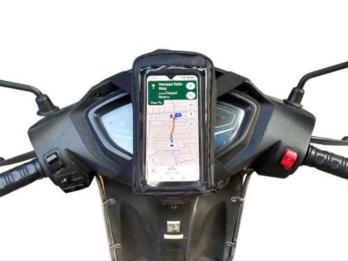 Image of Swissbell :- Polyester Handlebar Universal Mobile Holder Mount Pouch Bag Waterproof for Activa Jupiter EV Ola-S1 Pleasure Ntroq All Scooter Scooty Bike Fit 7 inches Phone (Black)