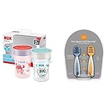 NUK Magic Cup vaso antiderrame bebe | León (azul) | 2 unidades & NumNum Precucharas de Aprendizaje Para Beb,Naranja/Azul