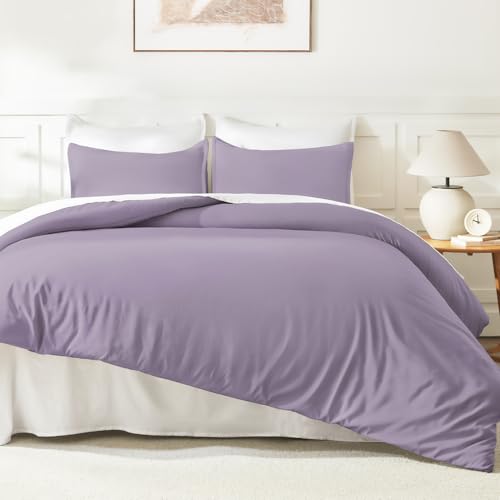 Image of Litanika Grayish Lavender Purple Comforter Set Full Size, 3 Pieces Lightweight Solid Bedding Comforter Set, All Season Fluffy Bed Set (79x90In Comforter & 2 Pillowcases)