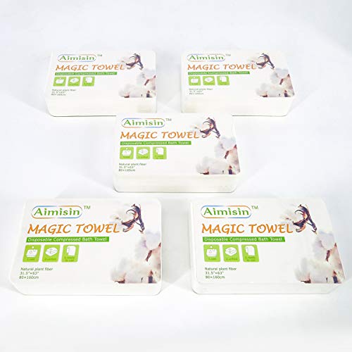 Aimisin Compressed Towels Disposable Soft Durable Towels 100% Cotton For Home Bathroom Travel Camping (L-31.5''X 63''-1Pack(5Pcs)) #TOP4