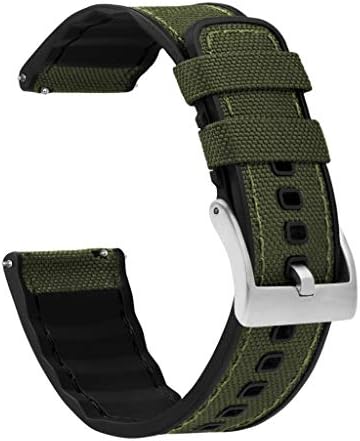 20mm Army Green - BARTON Cordura Fabric and Silicone Hybrid Watch Bands with Integrated quick release spring bars- Cordura Fabric and Silicone- Stainless Steel Hardware