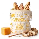 Nyamofly Bienenwachs Brotbeutel, Wiederverwendbare Bienenwachsbeutel, Natürliche Baumwolle mit Bienenwachsbeutel für Brot, Brotbeutel zum Frischhalten für Sauerteigbrot, Baguette, 43×33CM