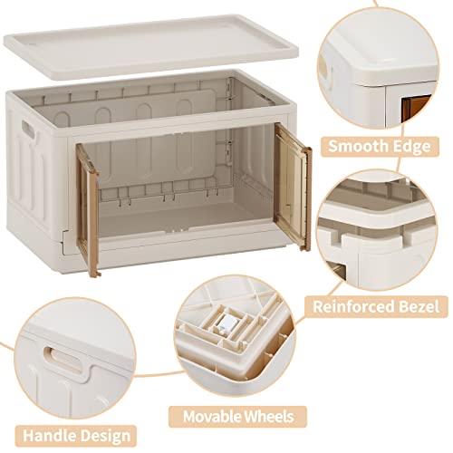 HAIXIN Plastic Storage Bins with Clear Door & Lid, 100Qt Large Capacity Folding Storage Bins for Craft and Home Storage, Stackable Storage Box with Wheels, Dorm Room Essentials (3 Pack)