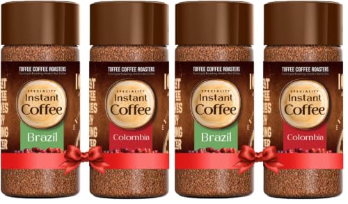 Image of Toffee Coffee Roasters Instant Coffee 50 gm Each - Pack of 4, Columbia & Brazil Instant Coffee | As Seen On Shark Tank | 100% Arabica Coffee Powder | Ready in Seconds | Microground Technology