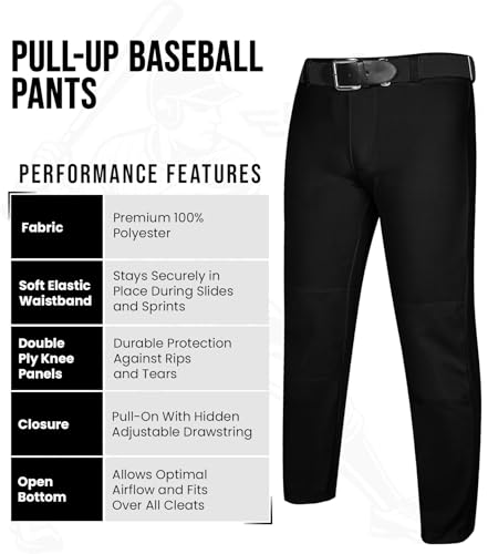 Exxact Sports Meninos Calça De Beisebol Juvenil Pull-Up Com Cordão Ajustável, Comprimento Total, Sem