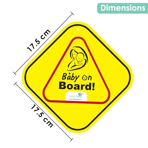 Image of BabyMoo Triangular Baby On Board with Vacuum Suction Cup Clip Yellow - Weatherproof Car Decal - Adorable Design for Maximum Attention - Enhance Road Visibility - Easy to Apply and Residue