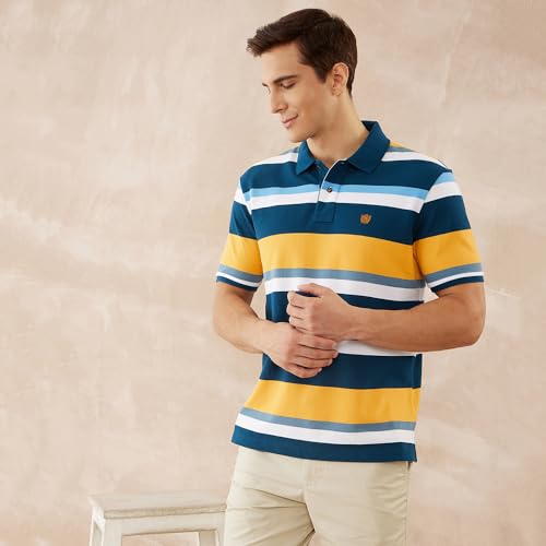Image of FAHRENHEIT Poly Cotton Stripe Pique Polo Short Sleeves T Shirt