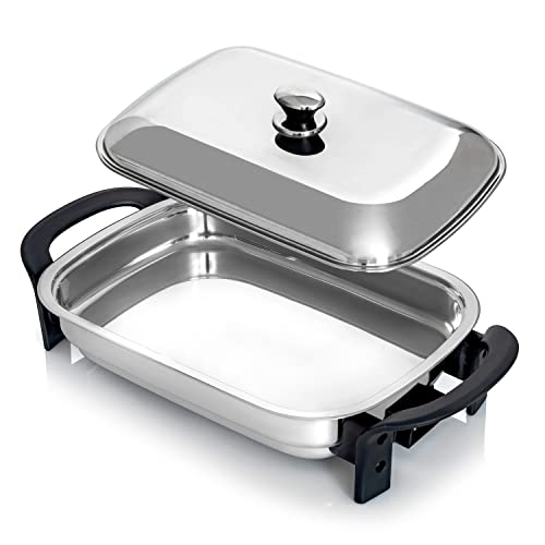 Comparison: Best Electric Stainless Steel Frying Pan 3 Maxam 16-Inch Electric Skillet - Rectangular Stainless Steel Pan with Handles and Lid Cover
