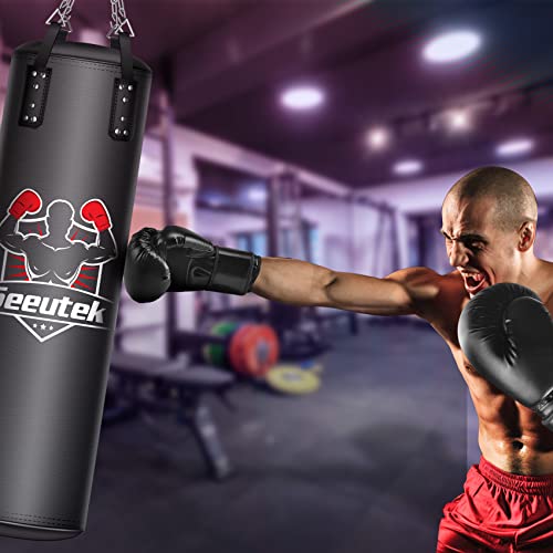 Seeutek Punching Bag For Adults, Unfilled 4Ft Pu Boxing Bag Heavy Bag Set With 12Oz Boxing Gloves, Wraps, Chain For Mma Kickboxing Karate Muay Thai Taekwondo Home Gym Training #TOP6