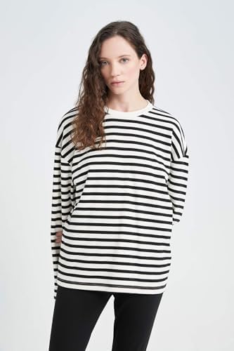 DeFacto Regular Fit Bisiklet Yaka Çizgili Uzun Kollu Tişört - Görsel 3