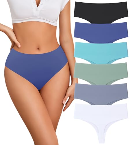JINFLAIR 6 Pack High Waisted Seamless Thongs For Women No Show Underwear