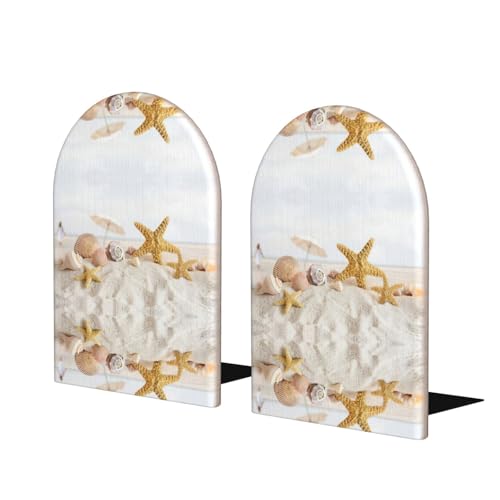 Sujetalibros con diseño de estrellas de mar de perlas para estantes, sujetalibros pesados, soporte de estantería para el hogar, oficina, biblioteca, escuela