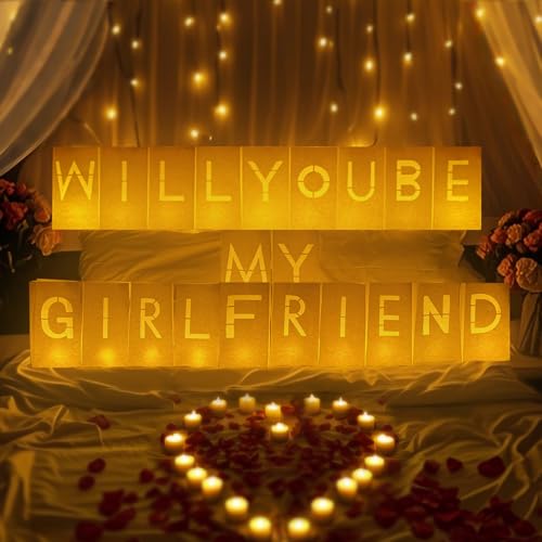 Image of Will You Be My Girlfriend Sign - Will You Be My Girlfriend Proposals Light Up Letters with Roses, Romantic Decorations Special Night, Valentines Day Brithday Celebrations