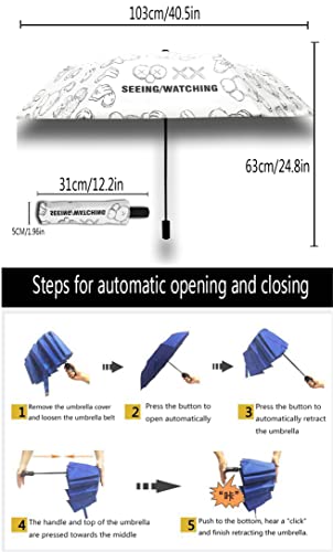 Hoaeiewds Portable Cartoon Fashion Automatic Umbrellas For Men's Rain Windproof Sunscreen Travel Umbrella Lovely Kawaii Small Folding Umbrella Women's Backpack Car Carrying Umbrella(White) #TOP6