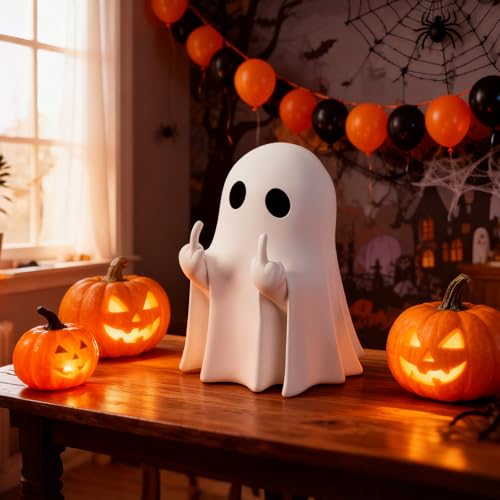 ZUZIF Halloween Ghost Figurine - Spooky Resin Statue, Cute Finger...