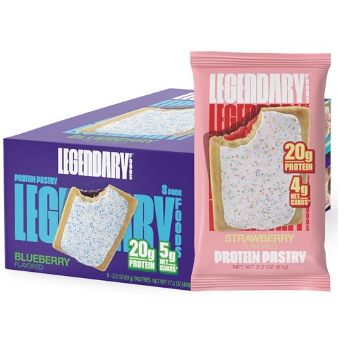 Legendary Foods 20gr Protein Pastry Blueberry 8-Pack + 1 Strawberry Pastry Low Carb Tasty Protein Bar Alternative, Keto Friendly, No Sugar Added and Gluten Free High Protein Breakfast Snacks 9-Pack