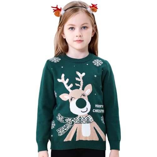 Image of Girl Ugly Christmas Sweater - Boy Double Layer Knitted Reindeer Holiday Xmas Pullover Sweater Kids 2-9 Years Old