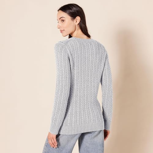 Image of Amazon Essentials Women's Regular Fit Soft Cotton Cable Knit Ribbed Crewneck Sweater (Available in Plus Size)