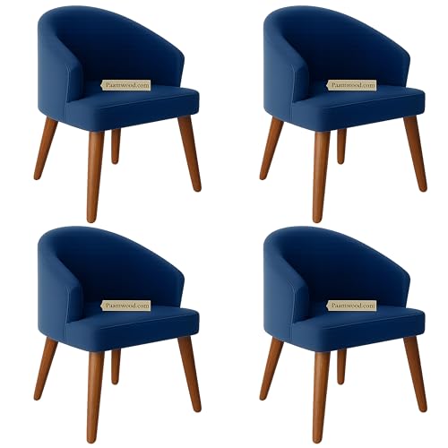 Image of Upholstery Barrel Arm Chair with Soft Serenity Suede Fabric for Dining Room, Living Room, Bedroom, Cafe, or Restaurant with Comfortable & Stylish | Blue Set of 4