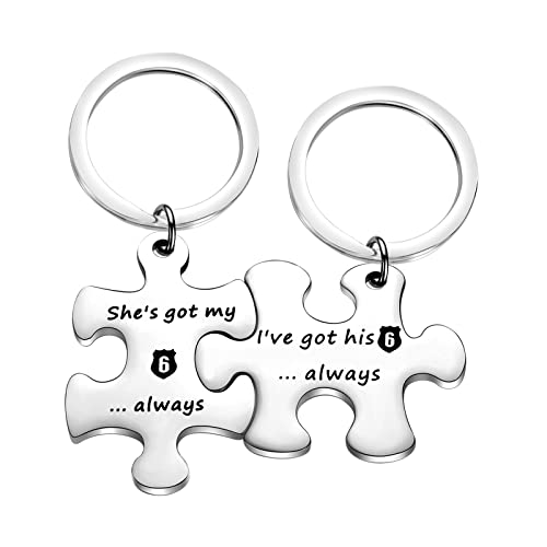 MYOSPARK Police Couple Puzzle Keychain Gift I've Got His 6 Police Officer Keychain Deployment Jewelry Gift