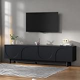 Merax 78' Modern TV Stand with Arch Cabinets, Solid Wood Legs & Adjustable Shelves | Entertainment Center with Cable Management for Living Room, Black