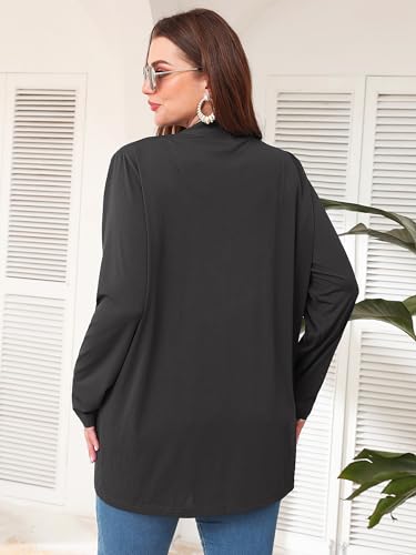 Image of AusLook Plus Size Lightweight Cardigans for Women Open Front Pockets Jacket | 1X-5X,Soft Stretch,Long Sleeve,Longline Coverage,Dress Jeans Layer,Work Travel Style,Spring Fall Wear