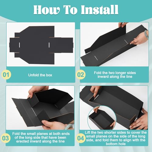 Image of Fuyoooo 30 Pack 12 x 4 x 4. 5 Inches Cardboard Storage Bins Open Top Bin Boxes Black Corrugated Shelf Organizer Bins for Pantry, Parts, Garage, Snacks, Bottles, Cans or Warehouse Home Cubby