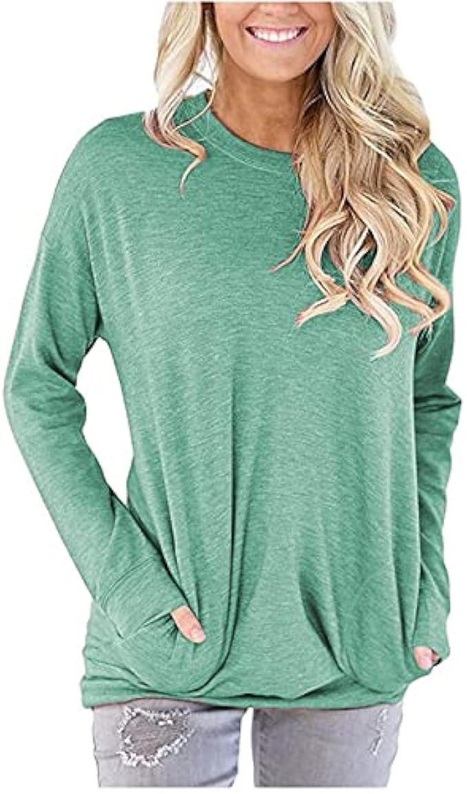 LaLaLa Women's Casual Loose Fit Tunic Tops Long Sleeve Comfy Sweatshirts Pullover T-Shirts Blouses