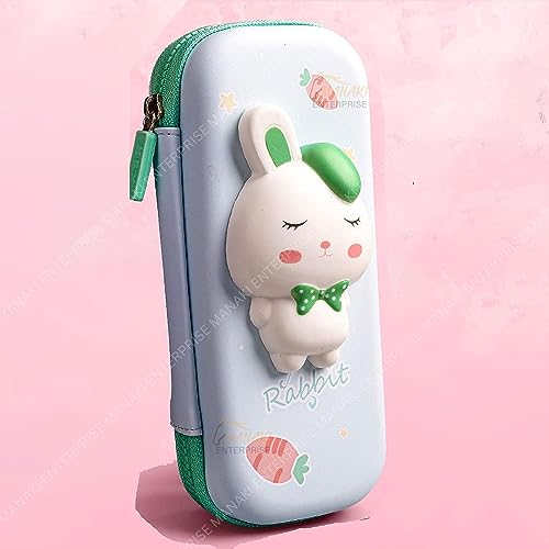 Image of Pencil Case, Cute Cartoon Pencil Pouch 3D Embossed Design Novelty Pencil for Case Gift for Students Kids (Rabbit Green Small Pouch)