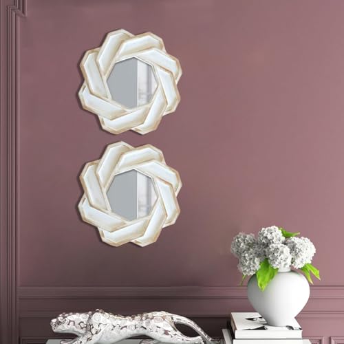 Image of Art Street Set of 2 Solid Framed Wall Mirrors for Home Dcor Round Shape Golden Decorative Wall Mirror for Living Room Decoration (Size 10x10 Inchs)