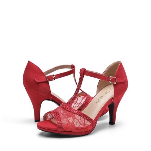 DREAM PAIRS DREAM PAIRS Women's Stilettos Open Toe Pump Fashion Kitten Heel Sandals,Size 8,Red-Suede,AMORE_2