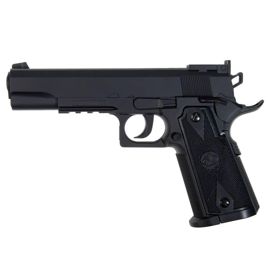 Pack de Pistola Aire comprimido Stinger 1911 CO2 4,5 mm Negra, maletín de Transporte, 5 bombonas y 500 BBS de Acero | Pack Pistolas de balines con Sistema CO2, maletin y 500 BBS