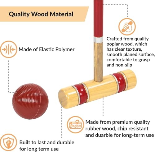 Greenfields Six Player Croquet Set with Deluxe Premium Pine Wooden Colour Mallets | Coloured Balls, Wickets, Stakes | Lawn Backyard Family Game Set, Includes Carry Bag - Image 4