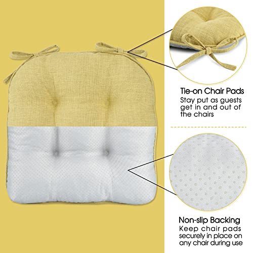 Basic Beyond Chair Cushions For Dining Chairs 4 Pack, Memory Foam Chair Cushion With Ties And Non Slip Backing, 15.5 X 15.5 Inches Tufted Chair Pads For Dining Chairs(Yellow) #TOP4