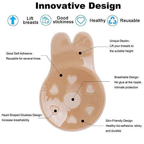 Tentoku 2 Pairs Breast Lift Nipple Covers,Adhesive Bra Instant Breast Lift Silicone Covers Pasties Tape #TOP1
