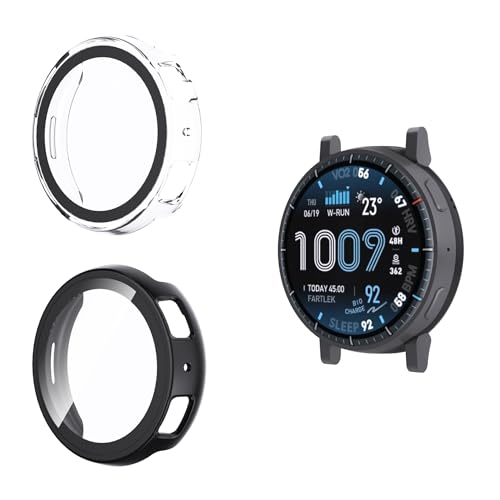 2 Custodie Rigide In PC Con Vetro Temperato Per Amazfit Active Max 48mm – Protezione Totale, Trasparente E Colorata