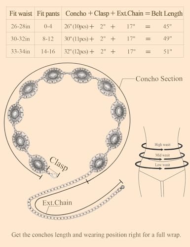 Image of TOPACC Western Metal Concho Belt for Women Cowgirl Chain Belts for Dresses Jeans Country Concert Outfit