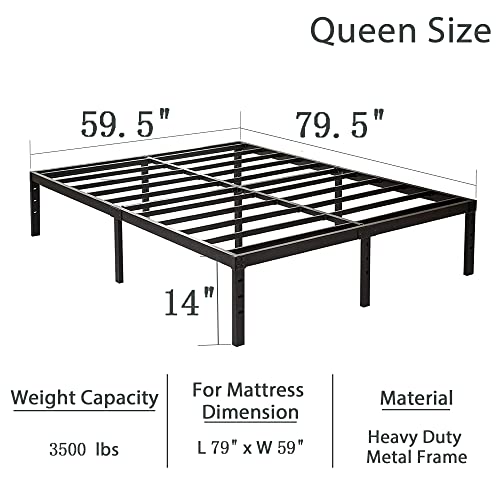 Mombinus 14 Inches Tall Queen Metal Platform Bed Frame/Heavy Duty Steel Slat Support/Noise Free/Easy Assembly/No Box Spring Needed Black #TOP1