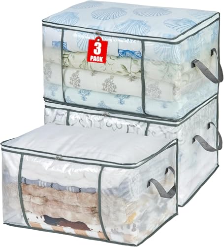 Bolsa de almacenamiento grande transparente de 80 L, contenedores de almacenamiento de ropa para organizar armarios, dormitorios, debajo de la cama, edredones, ropa, mantas, almohadas, organizador