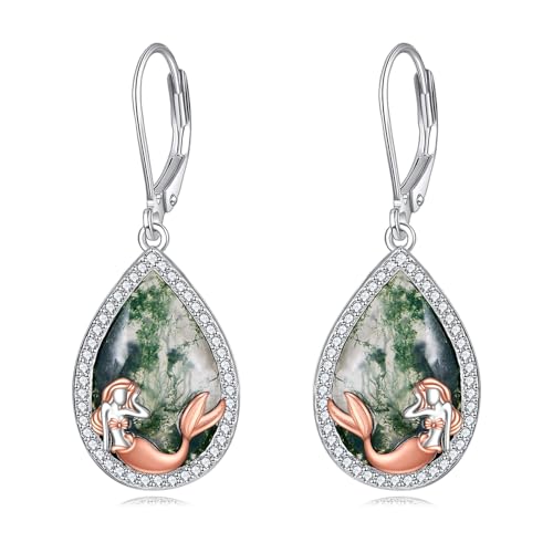 Boucles d'oreilles sirène femme argent 925 agate mousse POPLYKE