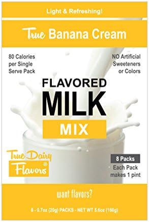 True Dairy Flavors Banana Cream Flavored Milk Mix, 8 Pack of 20 g Single Serve Sticks