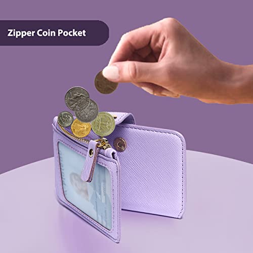 Image of Keychain wallet, Rfid Blocking Credit Card Holder Leather, Zipper Card Case for Women, Lavender, Small, Handy