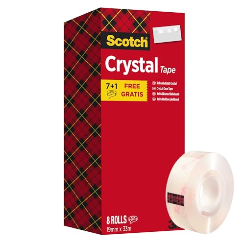 Scotch Crystal Ruban Adhésif Transparent, Multi-Pack, 8 Rouleaux, 19mm x 33 m - Ruban Adhésif Transparent à Usage Général pour l'Ecole, la Maison et le...