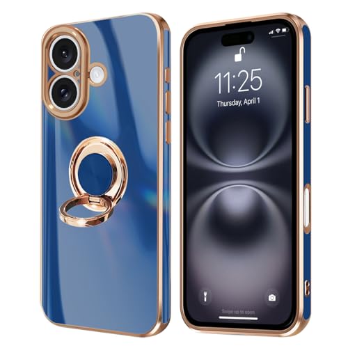 NPOFR SXMO For iPhone 16 Plus �p�� �P�[�X �����O�t�� �A�C�t�H��16Plus �p�� �����O �J�o�[ �ČRMIL�K�i �X�}�z�P�[�X TPU �ϏՌ� �X�^���h�@�\ �ԍڃX�^���h�Ή� �X�g���b�v�z�[���t�� �C�菝�h�~ ���b�L���H 