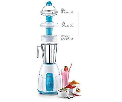 Prestige Racer 550-Watt Mixer Grinder – Racer With 1 Jar And 3 Lids (White/Blue)