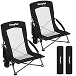 SunnyFeel Low Folding Camping Chair, Portable Beach Chairs, Mesh Back Lounger for Outdoor Lawn Beach Camp Picnic (Black, 2-Pack)