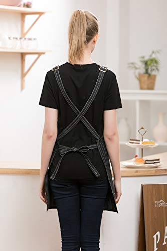 Denim Cross-Back Chef Bib Apron With Pockets For Men And Women (Black Stripe) #TOP2