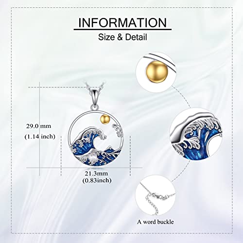 YFN Wave Necklace Sterling Silver Ocean Wave Sun Pendant Necklace Ocean Beach Jewelry for Women Gifts4