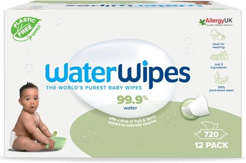 WaterWipes Sensitive+ Baby & Toddler Wipes, 720 Count (12 Packs), 3-In-1 Cleans, Cares, Protects, 99.9% Water, Textured Clean, Unscented