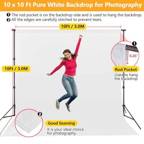 10 x 10 ft White Backdrop Curtain, Polyester Fabric Pure White Photo Backdrop for Photoshoot, Back Drop Cloth Background for Photography, Video Recording, Television (Backdrop only) by YAYOYA - Image 6